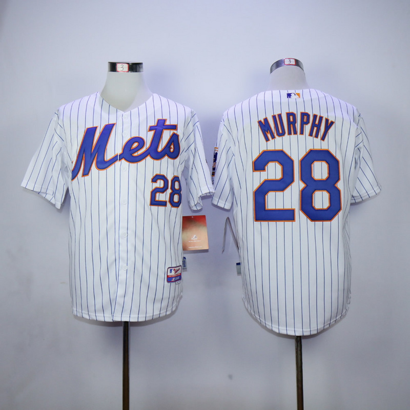 Men New York Mets 28 Murphy White Stripe MLB Jerseys